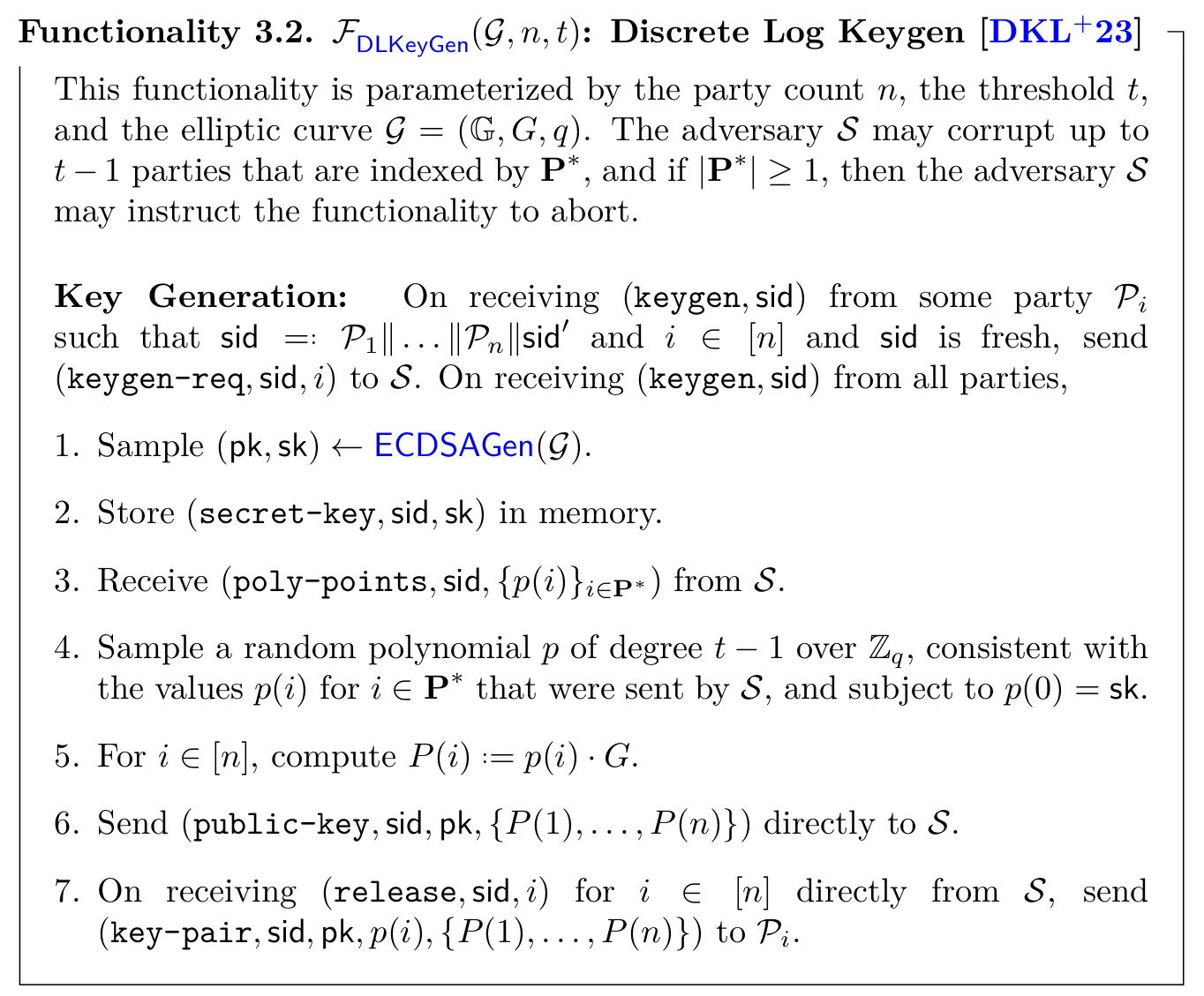 Functionality Discrete Log Keygen
