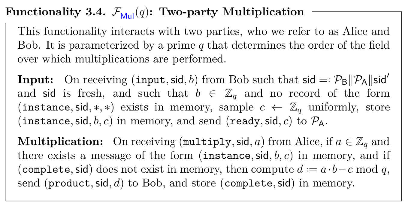 Functionality Two Party Multiplication
