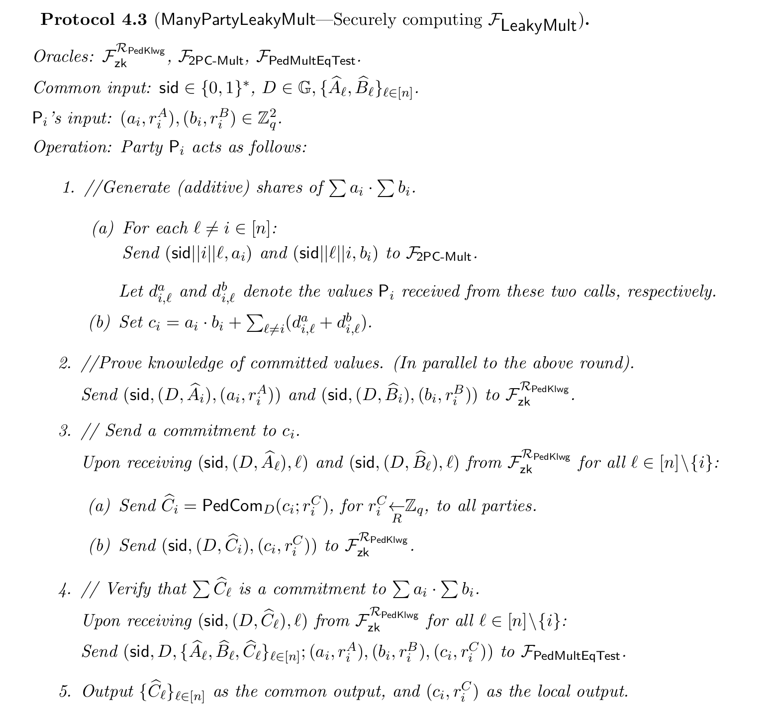 ManyParyLeakyMult protocol
